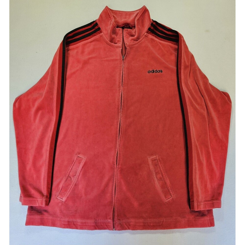 Vintage Adidas Velour Track Suit Jacket Men's Size XL Red/Black Basketball